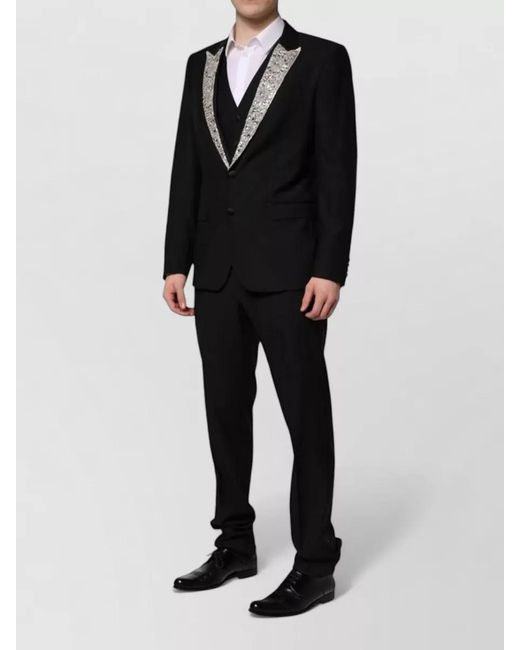 Dolce & Gabbana Black Wool Silk Crystal Embellished Slim Fit Three Piece Tuxedo for men