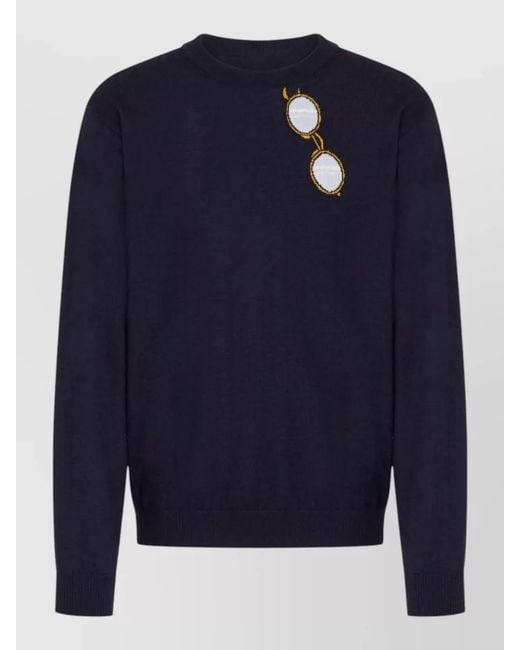 Moschino Blue Wool Crewneck Jumper for men