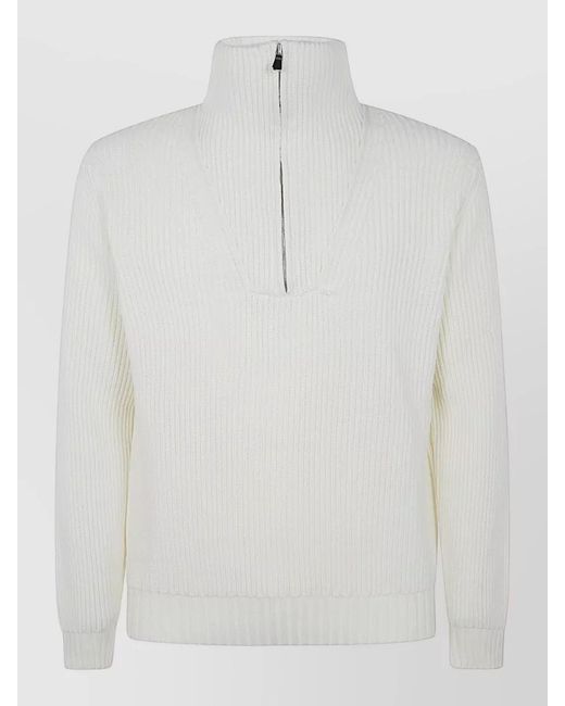 Filippo De Laurentis White Virgin Wool Half Zip Sweater for men