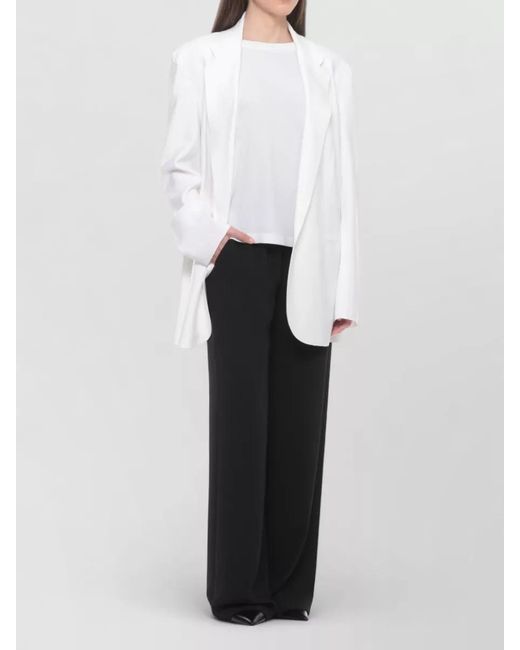 Norma Kamali White Longline Single Breasted Blazer Notch Lapel