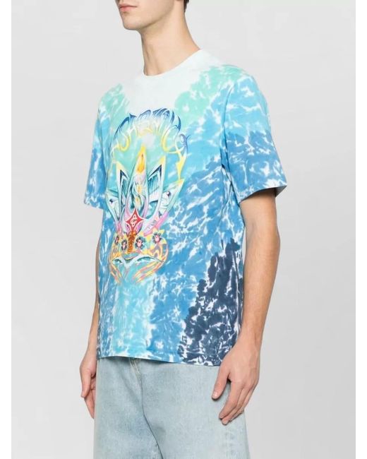 Casablanca Blue Crew-Neck T-Shirt With Tie-Dye Print for men