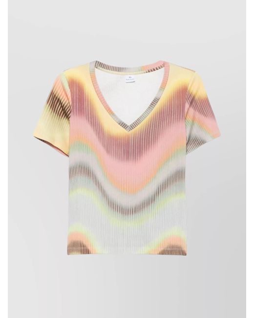 Paul Smith Pink Abstract Pattern V-Neck Top Ribbed Texture