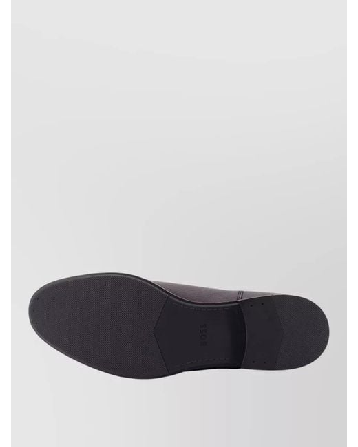 Boss Black Leather Ankle Boots Round Toe Design for men