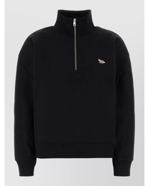 Maison Kitsuné Black Cotton Sweatshirt High Collar Long Sleeves
