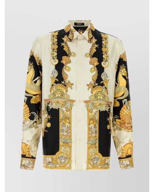 Versace Metallic Shirt Silk Baroque Print Long Sleeves for men