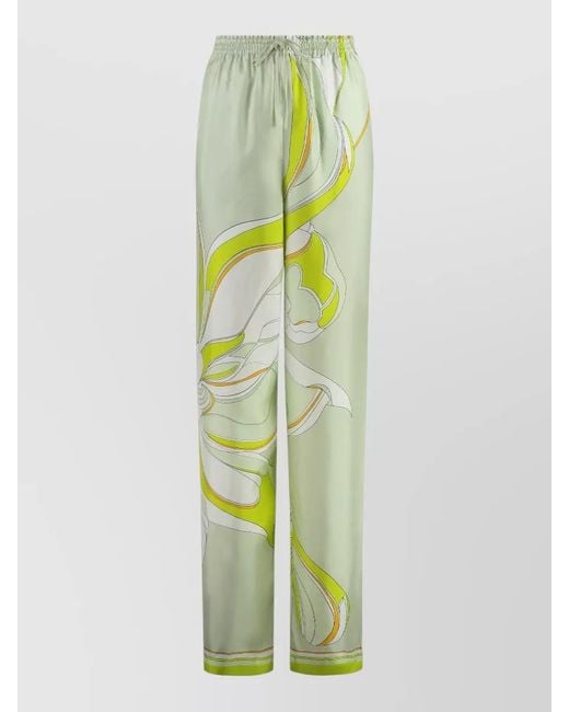 Tory Burch Green Printed Silk Wide-Leg Trousers