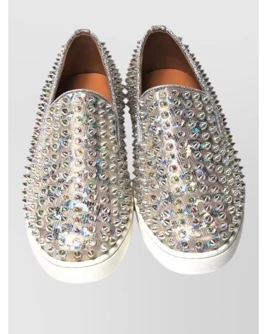 Christian Louboutin Gray Embellished Leather Slip-On Sneakers