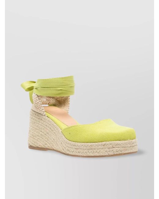 Castaner Metallic Canvas Square Toe Ankle Strap Wedge Espadrilles