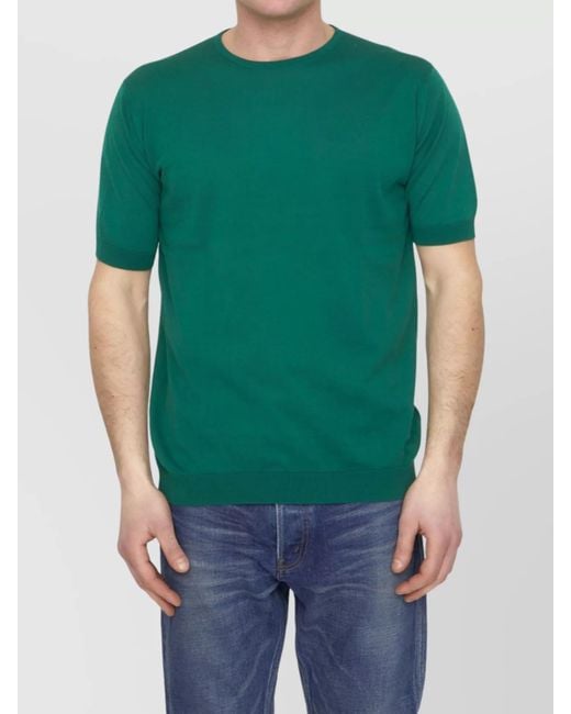 John Smedley Green Cotton Ribbed Regular-Fit Short-Sleeve Crewneck Jumper for men