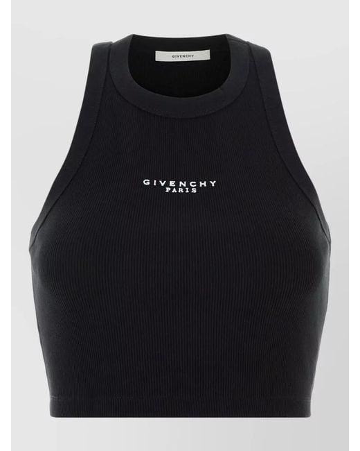Givenchy Black Stretch Cotton Cropped Top Crew Neck