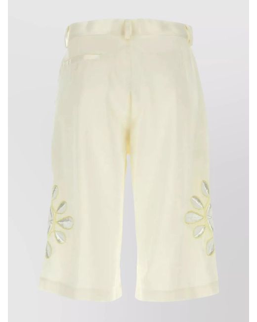 Bluemarble Natural Embroidered Satin Knee-Length Bermuda Shorts