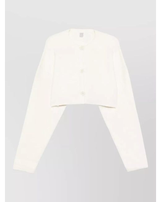 Totême  White Wool Cropped Cardigan Round Neck Long Sleeves