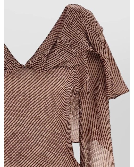 Kiko Kostadinov Brown Plexus Cropped Striped Sheer Blouse Top
