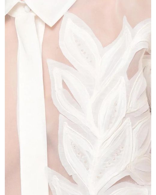 Antonelli White Silk Long-Sleeve Embellished Shirt