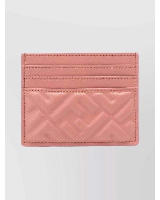 Fendi Pink Nappa Leather Baguette Cardholder With Embossed Pattern