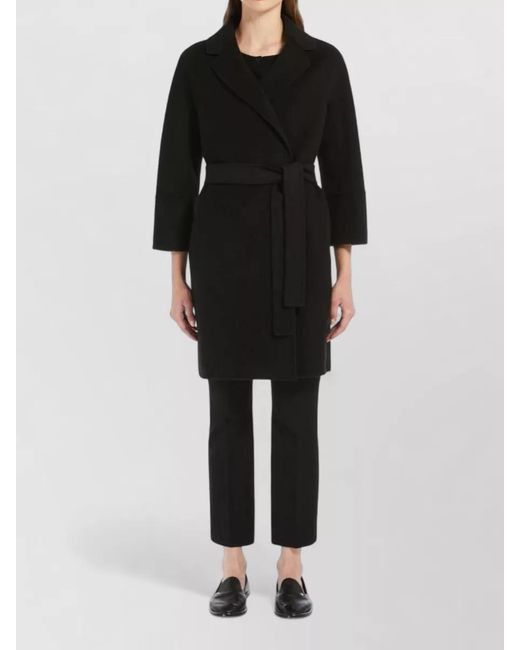 Max Mara Blue Long Jacket Belted Waist Lapel Collar
