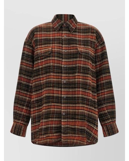 R13 Brown Oversized Boyfriend Shirt Long Sleeves Plaid