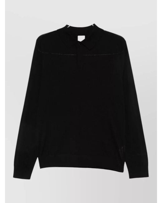 Paul Smith Black Wool Knit Polo Long Sleeve Sweater for men