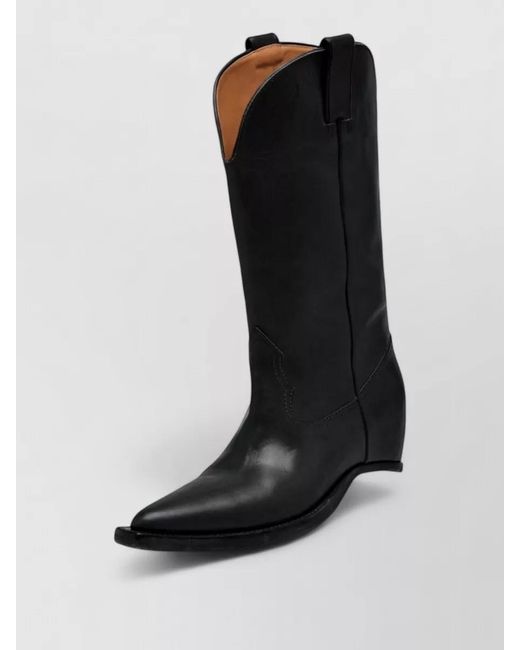 Maison Margiela Black Western Leather Mid Calf Boots Pointed
