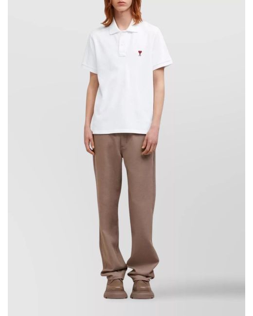 AMI White Organic Cotton Piqué Polo Shirt for men