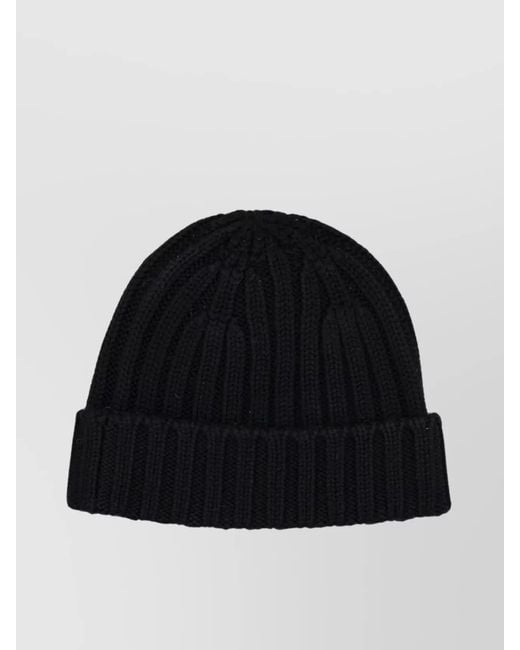 Aspesi Black Ribbed Knit Beanie Turn-Up Brim for men