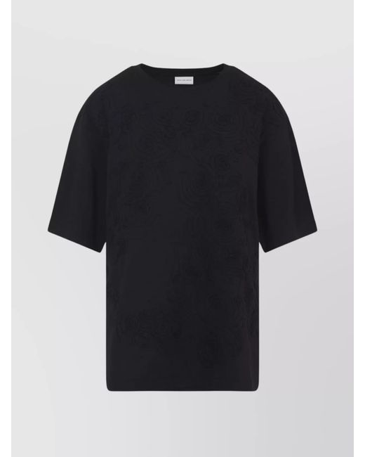 Dries Van Noten Black Cotton Embroidered Short-Sleeve T-Shirt