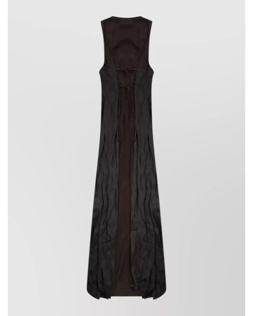 Alysi Black Long Dress Lightweight Fabric Open Back Tie
