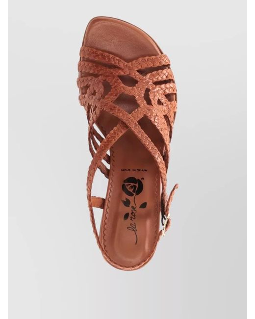 LA ROSE Brown Turin Block Heel Sandals Braided Straps