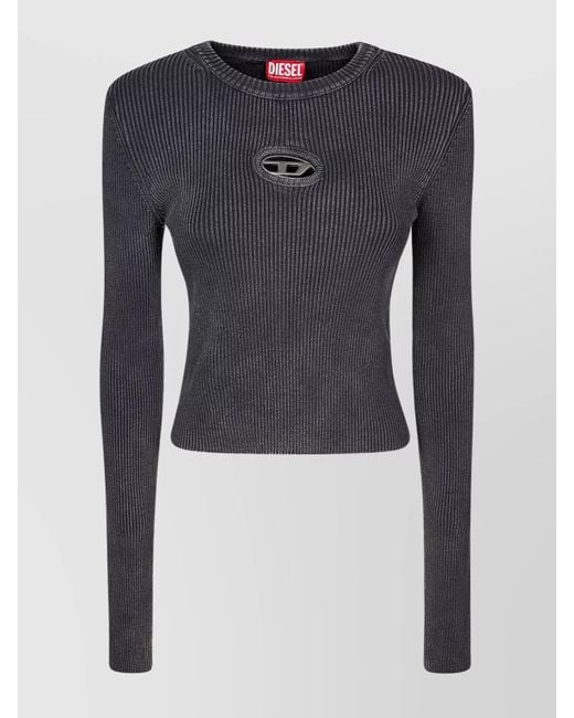 DIESEL Blue Ribbed Cropped Crew-Neck Short-Sleeve Knitted Top