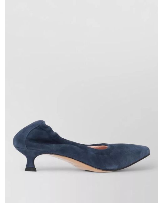 LA ROSE Blue Pointed Toe Kitten Heel Pumps Suede Finish
