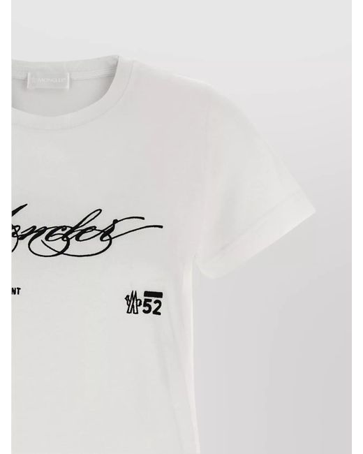 Moncler White Cotton Cropped Logo-Embroidered T-Shirt