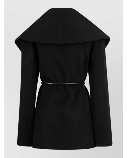 Sportmax Black Wool Cape Belt Long Sleeves Collar