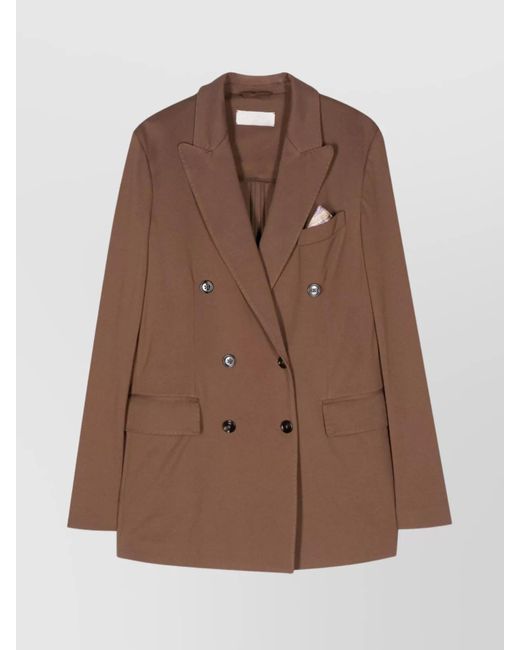 Circolo 1901 Brown Double-Breasted Cotton Blend Jacket With Floral-Print Pocket Square