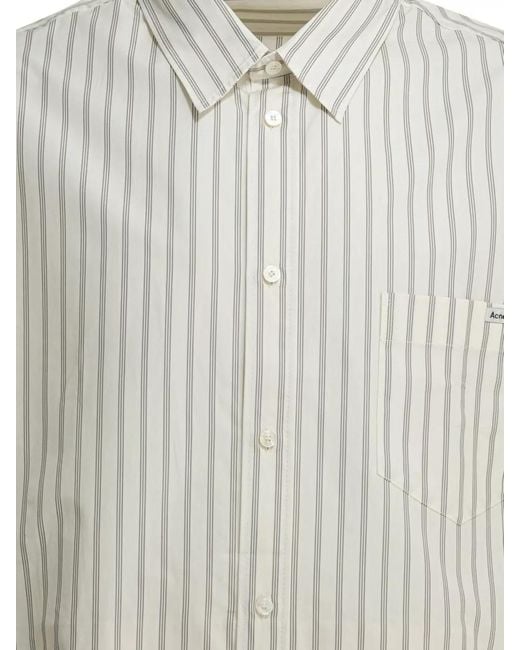 Acne White Striped Relaxed-Fit Double-Sleeve Cotton Shirt for men