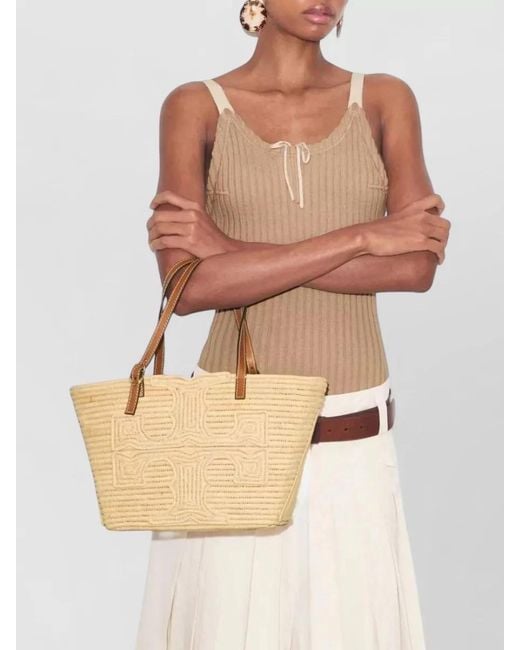 Tory Burch Natural Ella Small Raffia Shoulder Tote Bag