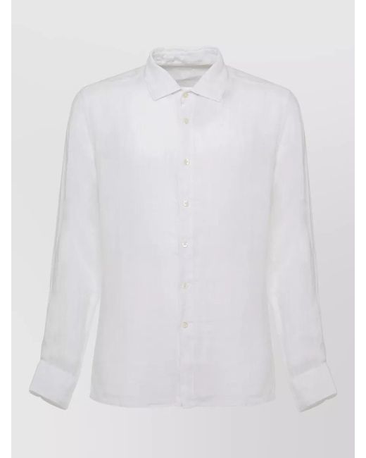 120% Lino White Linen Long-Sleeve Shirt for men