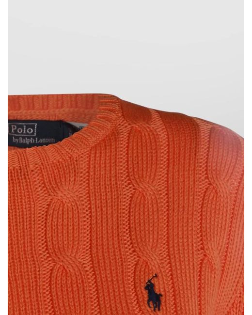 Polo Ralph Lauren Orange Cotton Cable-Knit Slim-Fit Jumper