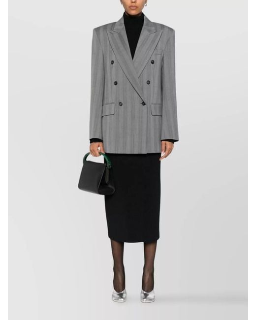 Sportmax Gray Wool Herringbone Double-Breasted Blazer