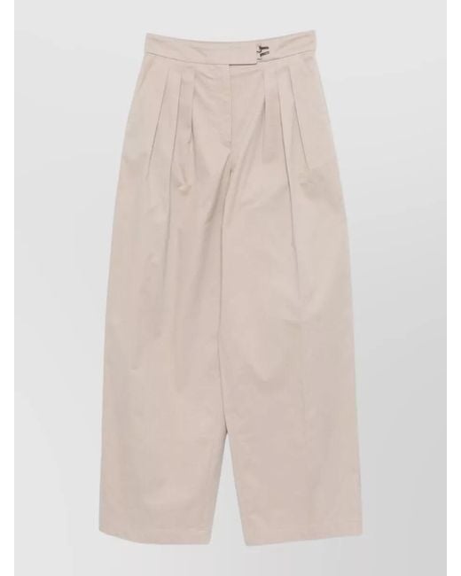 Emporio Armani Natural Cotton Pleated Wide-Leg Trousers