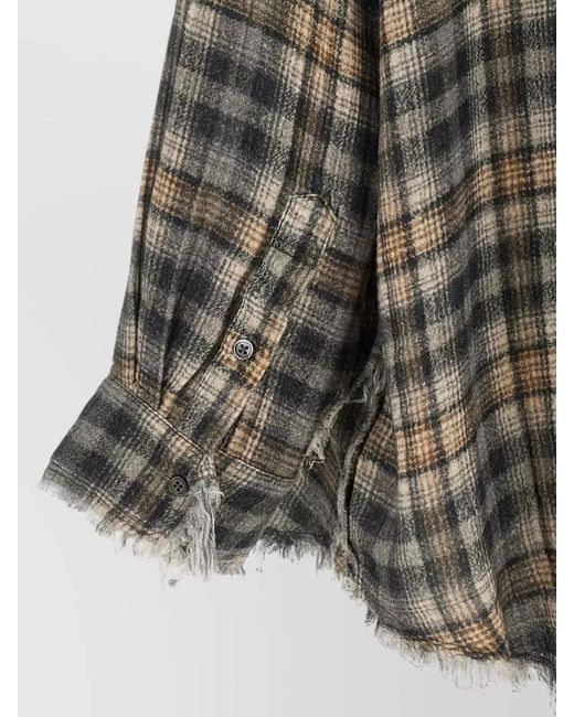 R13 Multicolor Oversized Plaid Shirt Frayed Hem Pocket