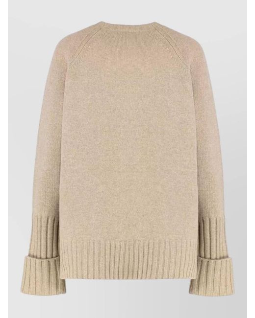 Tory Burch Natural Merino Wool Crew Neck Raglan Sweater