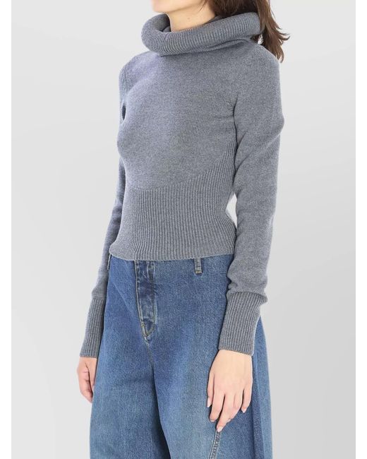 Alaïa Blue Virgin Wool Ribbed-Knit Slim-Fit Hooded Top