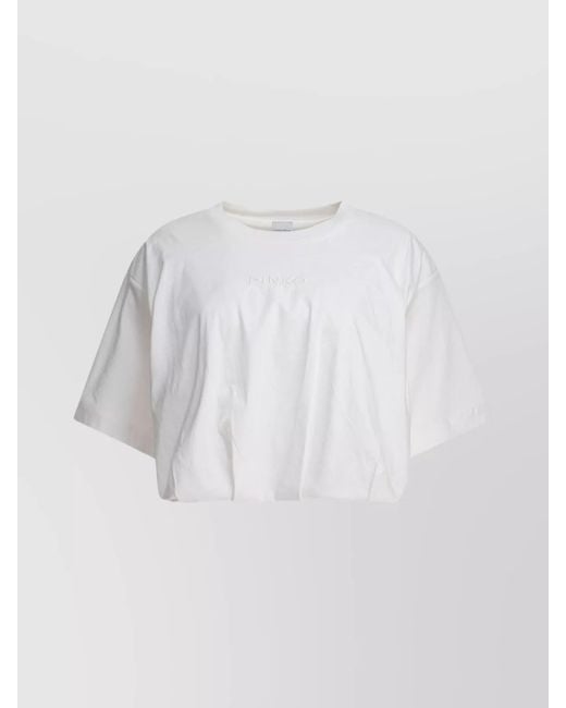 Pinko White Cotton Ribbed Crew-Neck Cropped T-Shirt