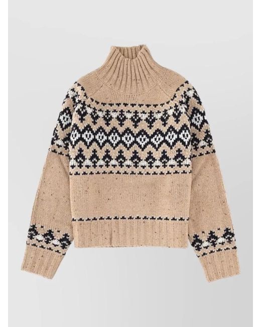 Mc2 Saint Barth Natural Myra Donegal Geometric Turtleneck Long Sleeve Top