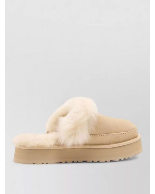 Ugg Natural Faux Fur Trim Platform Sole Slippers