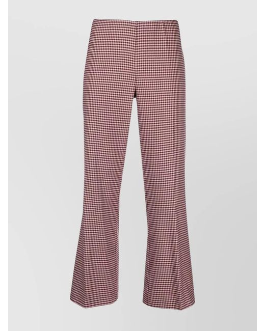 P.A.R.O.S.H. Pink Virgin Wool Houndstooth Mid-Rise Flared Ankle-Length Trousers