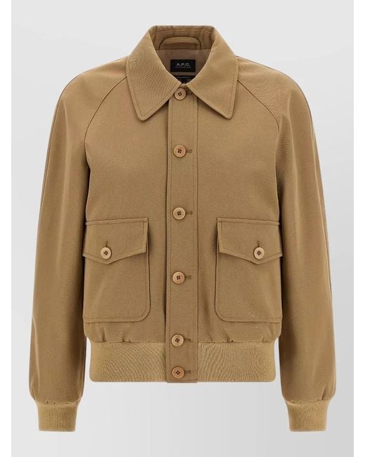 A.P.C. Natural Cotton Wool Jacket Collar Pockets Ribbed Trim