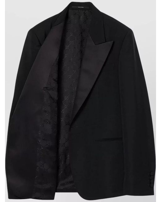 Gucci Black Suit Jacket Notched Lapel Satin Detail for men