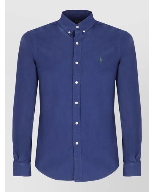 Ralph Lauren Blue Cotton Polo Shirt Button Down Collar for men