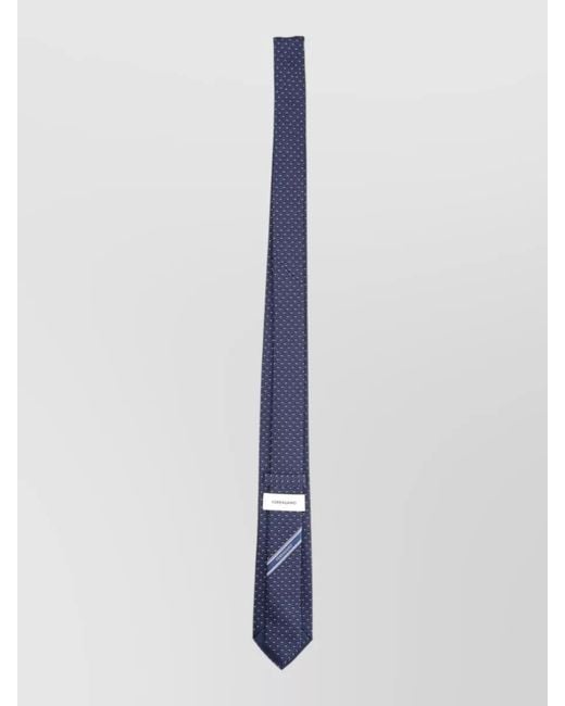 Ferragamo Blue Silk Tie Slim Blade Standard Length Polka Dots for men